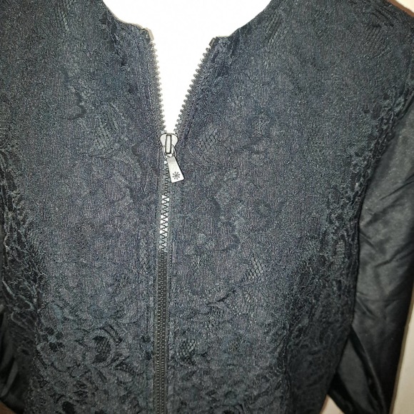 NIB- Isaac Mizrahi Live Black Quilted Lace Zip Jacket Rib Knit Trim -Medium - Picture 4 of 7